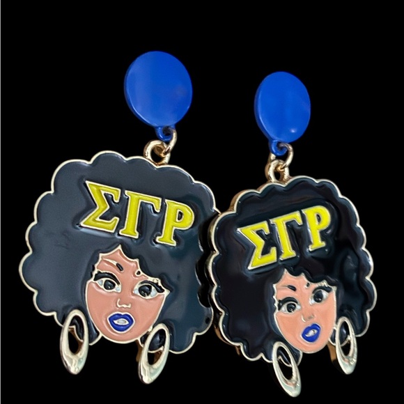 Sigma Gamma Rho Blue and Yellow Afro Earrings - Picture 3 of 3